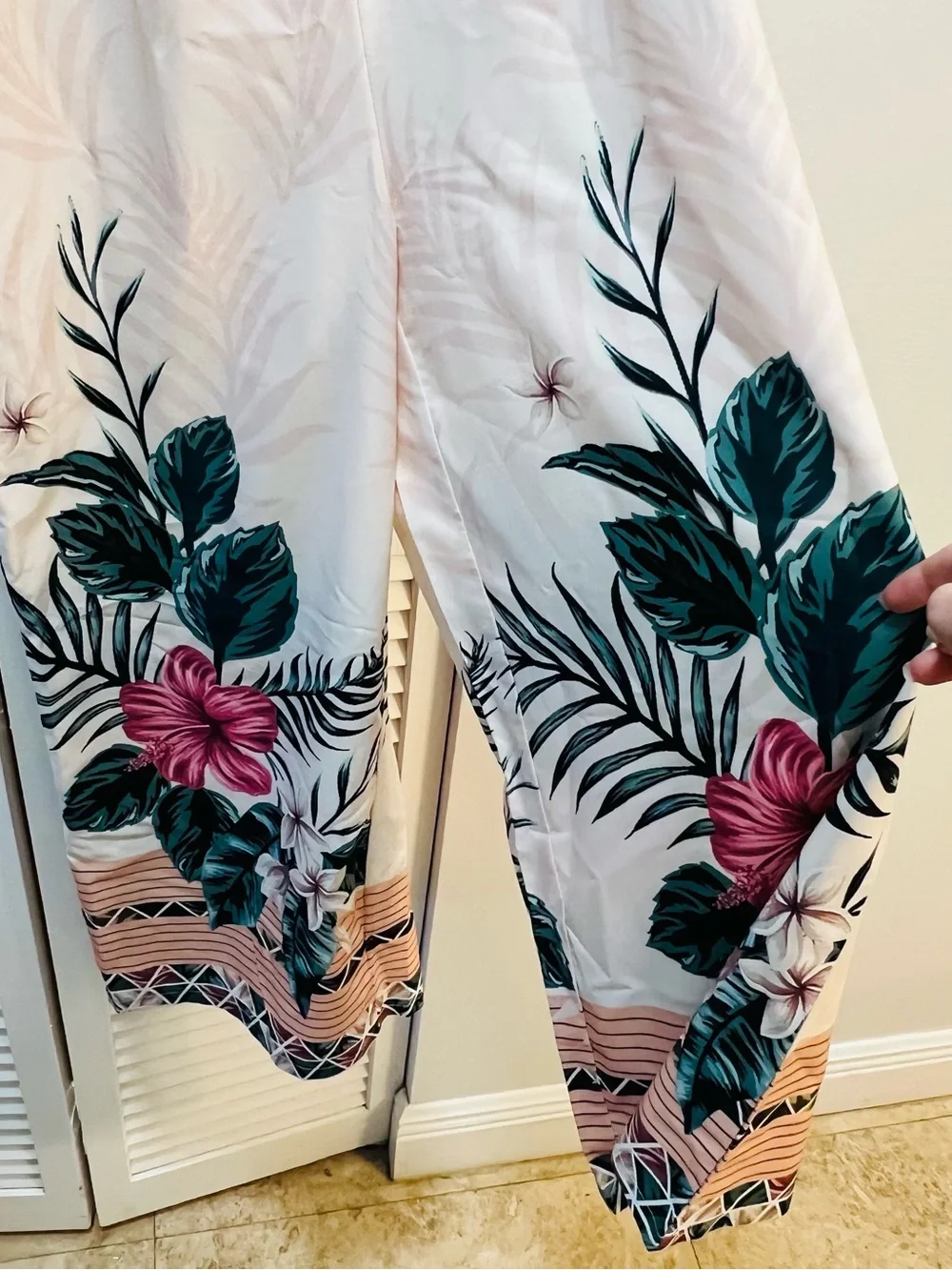 SHEIN Cream Floral Two-Piece Crop Top & Wide Leg Pants Set